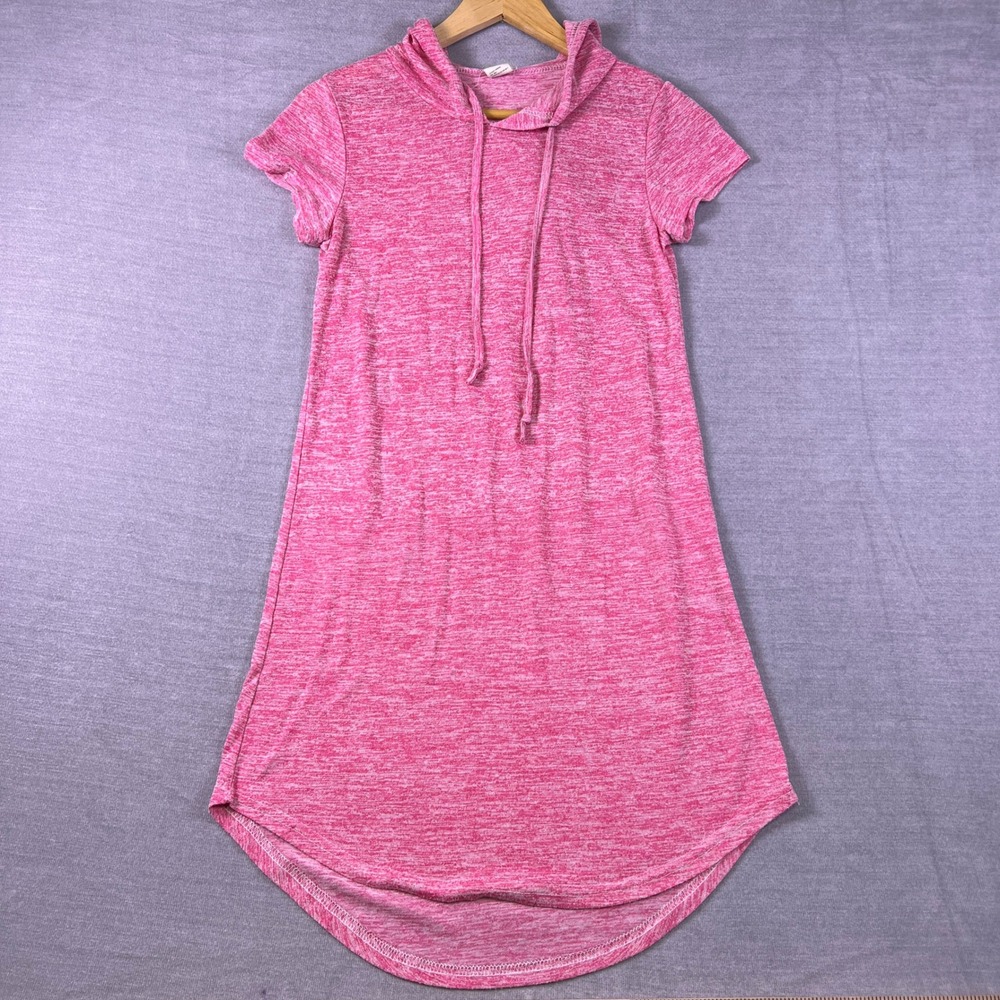 Be‎ Short Sleeve Hooded Space Dye T-Shirt Dress Womens Medium Pink Polyester